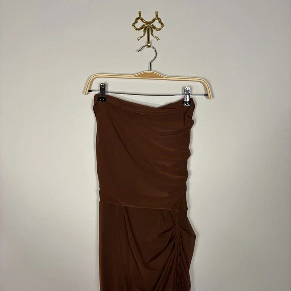 Elegant Chocolate Brown Strapless Corset Dress - Picture 4 of 10